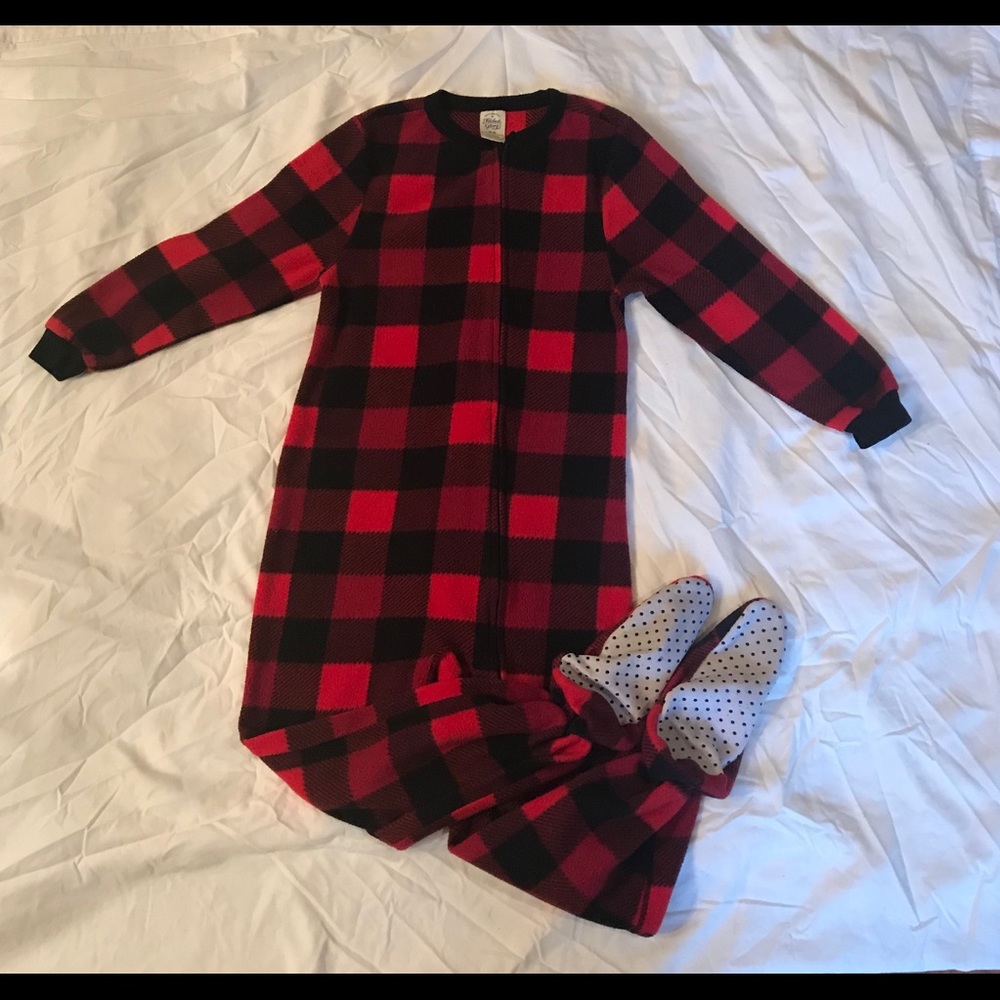 Boys Youth Medium Plaid Footed Onesie
